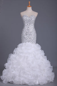 2024 Mermaid Prom Dress Beaded Bodice Organza Floor Length