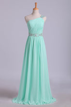 Load image into Gallery viewer, 2024 Prom Dresses One Shoulder A-Line Chiffon With Beading&amp;Sequins Floor Length