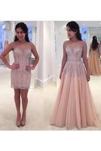 Load image into Gallery viewer, 2023 Sweetheart Beaded Bodice Tulle Prom Dresses Sweep Train Detachable
