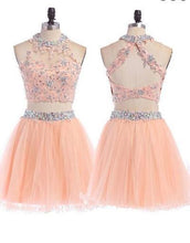 Load image into Gallery viewer, Peach Homecoming dress 2 pieces homecoming dress short homecoming dress RS897