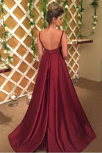 Load image into Gallery viewer, 2024 V Neck Open Back Evening Dresses A Line Satin With Sash