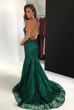 Load image into Gallery viewer, Elegant Straps V Neck Lace Mermaid Long Evening Dresses Prom SRSPS1EG38N