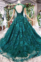 Load image into Gallery viewer, 2023 Prom Dresses Court Train Scoop Short Sleeves Lace Up Back