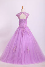 Load image into Gallery viewer, 2024 New Arrival Quinceanera Dresses Ball Gown Floor Length Tulle With Beadings&amp;Applique