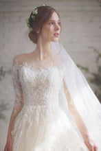 Load image into Gallery viewer, Romantic 3/4 Sleeves Illusion Neckline Appliques Wedding SRSPEG4NEPJ