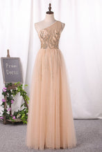 Load image into Gallery viewer, 2023 One Shoulder Tulle &amp; Sequin With Slit Prom Dresses
