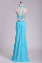 Load image into Gallery viewer, 2024 Prom Dresses High Neck Chiffon Spandex With Beading Sheath