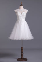Load image into Gallery viewer, 2024 Scoop Homecoming Dresses A Line Tulle With Applique &amp; Beading Short/Mini