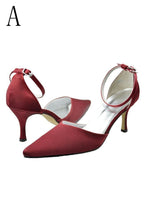 Load image into Gallery viewer, Burgundy Ankle Strap Comfy Close Toe Wedding Dress For SRS11314