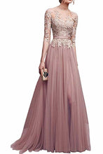 Load image into Gallery viewer, Elegant Lace Floor Length 3/4 Sleeve Tulle Waistband Evening Ball Gowns Long Dress