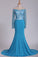 2024 Long Sleeves Mermaid Prom Dresses With Applique Sweep Train Spandex