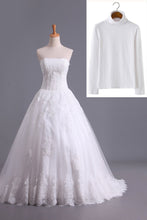 Load image into Gallery viewer, 2023 Muslim Wedding Dresses A Line High Neck Tulle With Applique Court Train