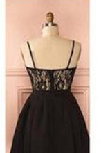 Load image into Gallery viewer, Spaghetti strap black simple lace cheap sexy homecoming prom dress BD0067