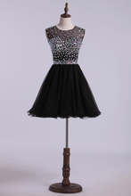 Load image into Gallery viewer, 2024 Scoop Beaded Bodice A Line Prom Dress Short With Tulle Skirt