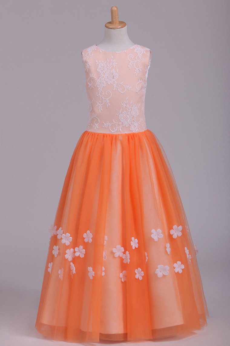 2024 Lovely New Ball Gown Flower Girl Dresses Scoop Ankle Length Tulle