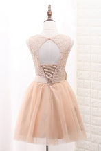 Load image into Gallery viewer, 2024 Tulle &amp; Lace Homecoming Dresses Scoop A Line With Sash