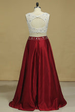 Load image into Gallery viewer, 2024 Prom Dresses A-Line Scoop Floor-Length Satin &amp; Lace Open Back