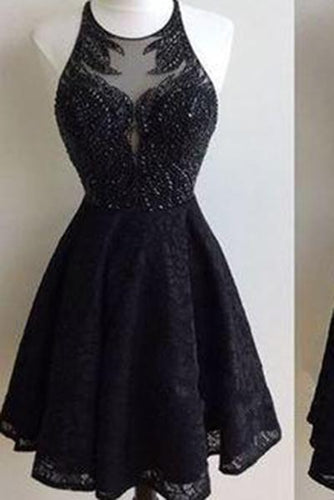 Black Lace Prom Dress Short Prom Dress Homecoming Dress RS334