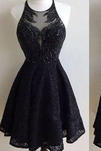 Black Lace Prom Dress Short Prom Dress Homecoming Dress RS334
