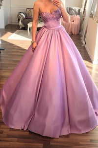 2024 Sweetheart Satin A Line With Beads Prom Dresses