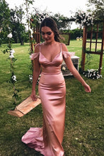 Load image into Gallery viewer, Unique Spaghetti Straps Pink Mermaid Prom Dresses Off the Shoulder Evening Formal Dresses SRS15468