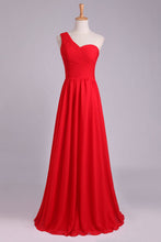 Load image into Gallery viewer, 2024 One Shoulder Pleated Bodice Lace Back A Line Prom/Evening Dress Chiffon