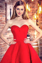 Load image into Gallery viewer, Princess Sweetheart Red Satin with Ruffles Asymmetrical High Low Classic Prom SRS13296