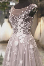 Load image into Gallery viewer, Prom Dress Scoop Lace Sweep Tulle With Appliques