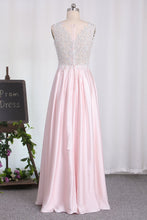 Load image into Gallery viewer, 2024 New Arrival A Line Scoop Chiffon Bridesmaid Dresses With Applique And Slit