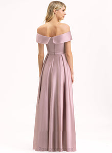Floor-Length Off-the-Shoulder Neckline Length Embellishment A-Line Silhouette Pockets Fabric Amiyah Natural Waist V-Neck Bridesmaid Dresses