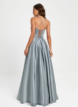 Load image into Gallery viewer, Beading Scoop Floor-Length With Satin Jess A-Line Prom Dresses