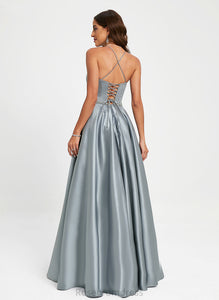Beading Scoop Floor-Length With Satin Jess A-Line Prom Dresses