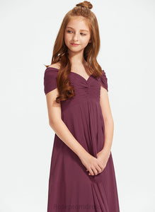 Ruffle Chiffon Floor-Length Juliet Junior Bridesmaid Dresses Off-the-Shoulder With A-Line