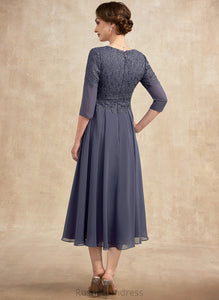 A-Line Mother With Mother of the Bride Dresses Lace V-neck Bride Julianna Tea-Length of Dress Beading Chiffon the