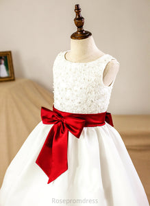 Jazlyn Girl NOT Neck Satin - Floor-length Sash/Appliques/Bow(s) With Scoop (Petticoat Gown Flower Girl Dresses included) Ball Dress Sleeveless Flower