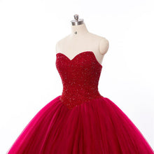Load image into Gallery viewer, New Style Red Tulle Lace up Sweetheart Strapless Beads Ball Gown Prom Quinceanera Dress RS512
