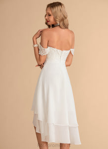 Sequins Lace Chiffon Dress Carly With Beading Wedding Asymmetrical Wedding Dresses A-Line Off-the-Shoulder