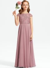 Load image into Gallery viewer, A-Line Chiffon Addyson Scoop Lace Neck Floor-Length Junior Bridesmaid Dresses