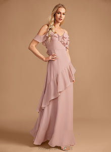 Floor-Length Embellishment V-neck A-Line Length Ruffle Fabric Silhouette Neckline Estrella Bridesmaid Dresses