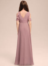 Load image into Gallery viewer, Ruffles V-neck A-Line Cascading Kinley Junior Bridesmaid Dresses Chiffon Floor-Length With