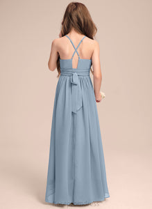 Asymmetrical Junior Bridesmaid Dresses With Ruffle A-Line Neck Chiffon Scoop Persis Bow(s)