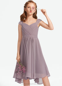 Ruffle With A-Line V-neck Catherine Lace Chiffon Knee-Length Junior Bridesmaid Dresses