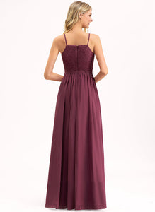 A-Line Length Lace Neckline Fabric Floor-Length Straps SquareNeckline Silhouette Anabel Bridesmaid Dresses
