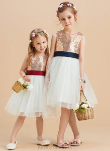 - Knee-length Flower (Undetachable Girl Neck Sleeveless With Dress A-Line Satin/Tulle/Sequined Sequins/Bow(s) Flower Girl Dresses Scoop Paityn sash)