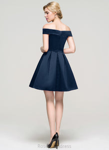 A-Line Short/Mini Homecoming Meredith Satin Dress Homecoming Dresses Off-the-Shoulder