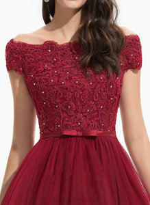 Cocktail Dresses Beading Dress Lace Bow(s) With Tulle A-Line Lace Jessie Off-the-Shoulder Asymmetrical Cocktail