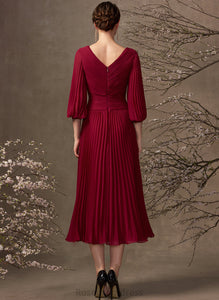 Pleated Chiffon Skyler A-Line Bride Mother Mother of the Bride Dresses of With the V-neck Dress Tea-Length