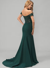 Load image into Gallery viewer, Shirley Beading Prom Dresses Trumpet/Mermaid Crepe Off-the-Shoulder Stretch With Sweep Sequins Train