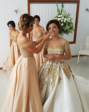 Load image into Gallery viewer, 2024 Off-the-Shoulder Sweetheart Long Pink A-Line Beads Open Back Bridesmaid Dresses RS594