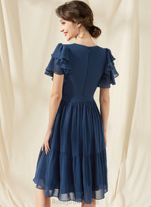 Neckline Silhouette Fabric Length Bow(s) Embellishment CascadingRuffles A-Line Knee-Length V-neck Hilda Bridesmaid Dresses